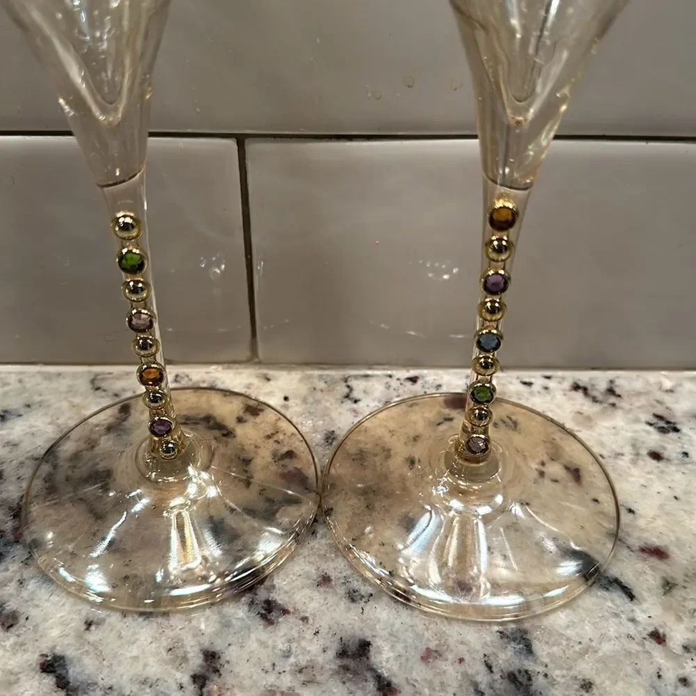 Franco Vetrerie Cristellerie Italian Bejeweled Champagne Glasses (2)